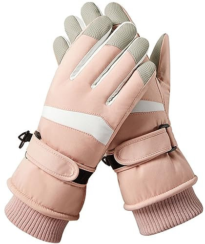 Hjkiopc Damen Ski Handschuhe Winter Winddicht Wasserdicht Schnee Touchscreen Thermal Handschuhe Warme verdickte mit Fleece für Skifahren Laufen Radfahren Wandern (Rosa)