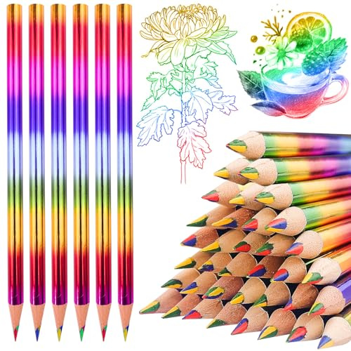 Bohoray 42Pcs Rainbow Pencils, 4 In 1 Coloured Pencils For Party Bags, Multicoloured Pencil All In One, Pencils For Art Supplies For Adults Drawing Sketching School Classroom