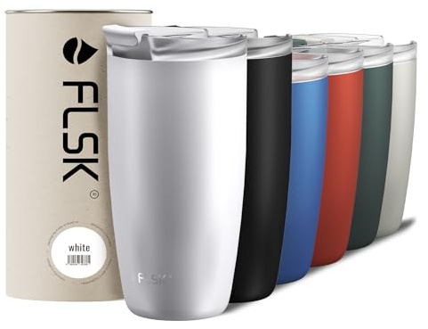 FLSK Edelstahl Next Gen Essentials CUP To go- Mehrwegbecher für unterwegs (350 ml, 500 ml) - 3h heiß & 3h kalt, auslaufsicher, spülmaschinengeeignet, inkl. baumfreier Verpackung