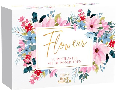 Flowers. 60 Postkarten mit Blumenmotiven: Hochwertige Kartonschachtel, 60 Postkarten mit Motivdruck, Rückseite mit Adresslinien