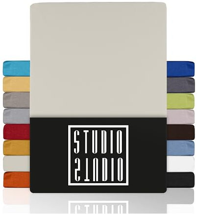 STUDIO Basic Spannbettlaken 200x220cm – Jersey-Spannbetttuch aus 100 % gekämmter Baumwolle – Schnee – Öko-Tex Zertifiziert, bügelfrei & elastisch – für Matratzen 15–35 cm