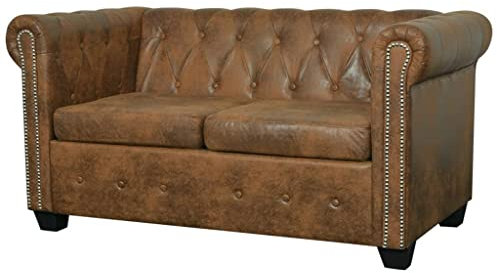 Divano Chesterfield a 2 Posti in Finta Pelle Marrone (35,5 kg)-Mobili