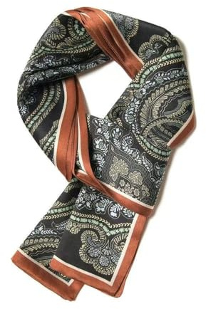 GIMIRO Sciarpa in seta satinata a doppio strato, 150 x 16 cm, cravatta a fiori, cintura in vita per blazer, cappotto, abito, 33# Dark Orange/Black Retro Pattern Gentle Men, 150cm x 16cm
