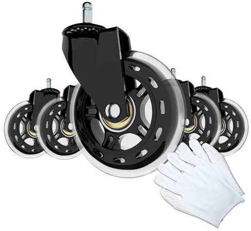 ORZAC® Ruedas Silla Oficina 11/22 mm – Ruedas para Sillas Oficina y Gaming – Set de 5 con Guantes Incluidos