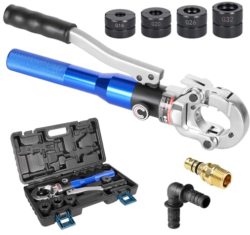 AMZCNC Profi Presszange G-Kontur 16-20-26-32 Set Presswerkzeug HPZ mit 180° drehbarem Kopf,für Verbundrohr mit Fittings der G-Kontur, Backeneinsätze G,Passend für Mepla Therm