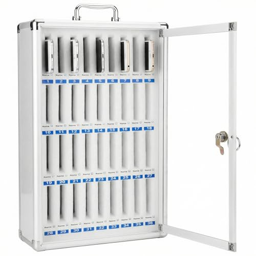 QWORK® Armoire de Rangement pour téléphones 36 Compartiments, Coffre pour Smartphones à Poser ou Mural, avec verrou sécurisé pour Bureau, Accueil et Atelier