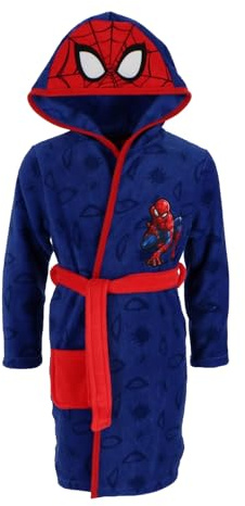 Marvel Spiderman Accappatoio per bambini e ragazzi, in pile Spiderman, vestaglia con cappuccio, regalo caldo, taglia 98-128 cm (DE/NL/SE/PL, età 3 anni, 4 anni, regolare, blu)