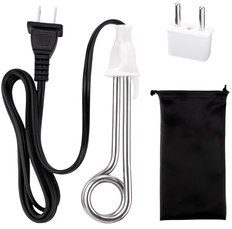 Accesorios de viaje para camping, calentador de inmersión de té con termómetro LCD, calentador de agua de inmersión portátil de 300 W, doble voltaje 120/240 V