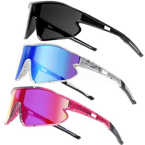 JOGVELO Bambini Occhiali Da Sole Polarizzati Ragazzi Baseball Occhiali Da Sole per Ragazzi Ragazze UV400 Sport Softball Corsa Ciclismo Occhiali, nero+blu+rosa, 137MM