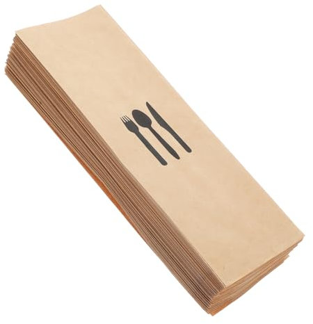 Cabilock Porta Cubiertos de Papel Kraft 100 Unidades, Funda para Tenedores y Cuchillos, Papel Kraft Natural, Desechable E Higiénico, para Restaurantes, Bodas y Fiestas, Bolsa Porta