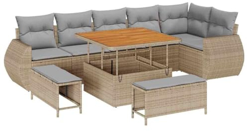 vidaXL Trädgårdsoffset 9 st Beige konstrotting