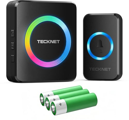 TECKNET Wireless Doorbell Battery Operated for Placement Anywhere, IP66 Waterproof Door Bells Wireless Cordless with 400m(1312ft) Range, 120dB, RGB Light, 60 Chimes, 5-Level Volume & Long-Lasting