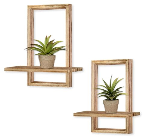 YIYA 2 Pezzi Ripiani di Legno per Decorazione Murale Ripiano Murale Moderno Boho Ripiano Fluttuante Bohemien per Piante Foto Decorativi Salotto e Bagno Camera（marrone）