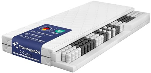 Träumegut24 Taschenfederkern Matratze 90 x 200 cm | 21 cm Höhe | Größe + Härtegrad wählbar | 7-Zonen-System für ergonomisches Liegen | Oeko-TEX Zertifiziert | (90x200, H3&H4)
