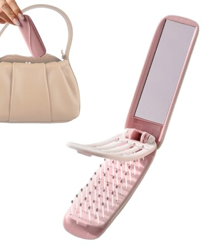 Cepillo de Pelo Portátil,Peine Plegable con Espejo | Cepillo de Cabello Compacto Peine Plegable - para Mujeres y Niñas Viajes Uso Diario Bolso Gimnasio Negocios Trabajo Escuela Desplazamientos Aseo