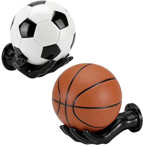 Hahorpa 2 Pezzi Supporti per Pallacanestro da Parete a Forma di Mano, Nero Creativo Supporto per Palloni da Parete per Conservazione & Decorazione, Rack per Palloni da Calcio e Pallavolo