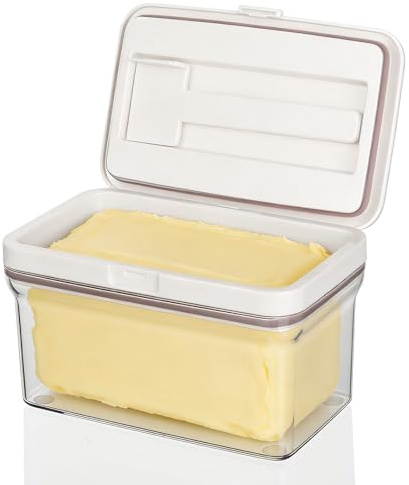 VINATO Portaburro con Coltello Magnetico & Doppia Tenuta - Contenitore Hermetico da 500g per Burro, in Materiale Alimentare, per Frigo e Congelatore, Trasparente