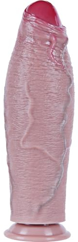 Dildo XXL realista de 30 cm con prepucio, 7 cm de diámetro, silicona doble densidad y ventosa. Para estímulo del punto G o anal, modelo no circuncidado y apto para usuarios con experiencia
