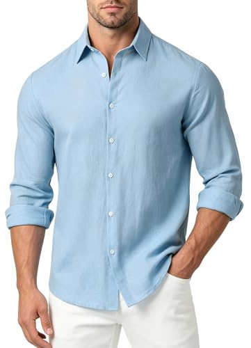 Neteson Camisa Hombre Lino Manga Larga Verano Camisas Informales Botones | Casual Henley Shirts Playa Vacaciones Camisa de Negocios Top Corte Regular
