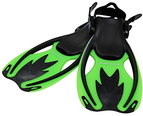Tuba Master Palmes de plongée avec Tuba de Natation pour Enfant, Mixte, SCF89JR-GR-SM, Snorkel Master Kids Swimming Snorkeling Fins, Green/Black, Small/Medium