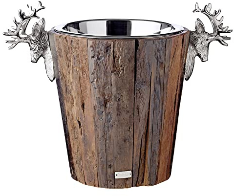 Edzard Secchiello per Vino Milwaukee Altezza 29 cm, Legno Massiccio e Acciaio pregiato, Manici in Design Testa di Cervo
