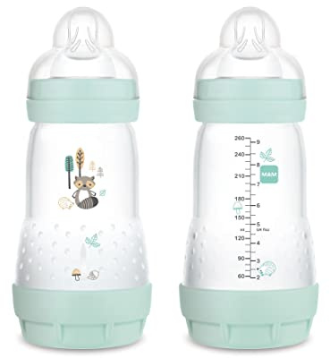 MAM Biberon Easy Start Anticolica, in Set da 2, con Tettarella in Silicone SkinSoftTM, 2+ Mesi, 260 ml, Azzurro
