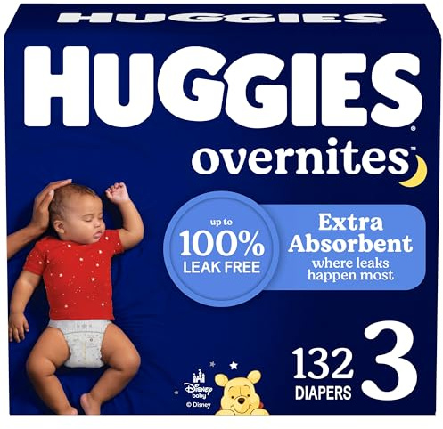 Huggies Size 3 Overnites Baby Diapers: Overnight Diapers, Size 3 (16-28 lbs), 132 Ct (2 Packs of 66), Packaging May Vary