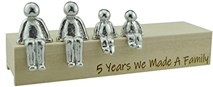 Pirantin 5th Anniversary Idea - 5 Years We Made A Family Metal Ornament - Choose Your Family Combination Box & Woodgrain May Vary(2 Children)