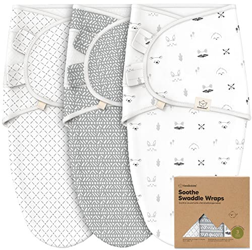 KeaBabies 3-Pack Bio Swaddle Schlafsack Baby - Pucksack Baby 3-6 monate für Neugeborene, Weich und Gemütlich Pucktuch Säuglinge fur Mädchen, Jungen, Babyschlafsack Neugeborene,Atmungsaktiv(Nordic, L)