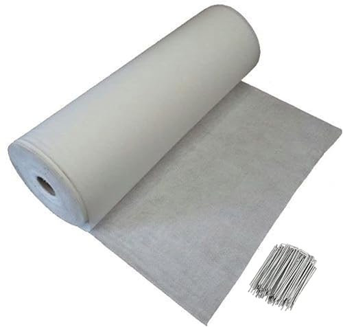 WUEFFE Géotextile + 100 piquets – Tissu Non tissé Anti-Mauvaises Herbes – Toile Anti-Racine TNT paillis (400 g/m², 1 x 50)