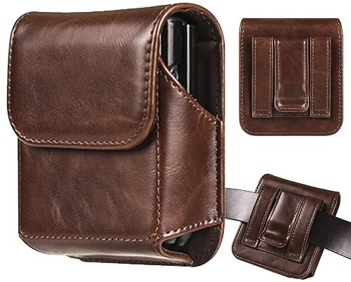 INGIDO Holster for Samsung Galaxy Z Flip 7/6/5, Premium Leather Phone Pouch with Belt Clip Belt Case for Motorola Razr Plus, Moto Razr -Coffee