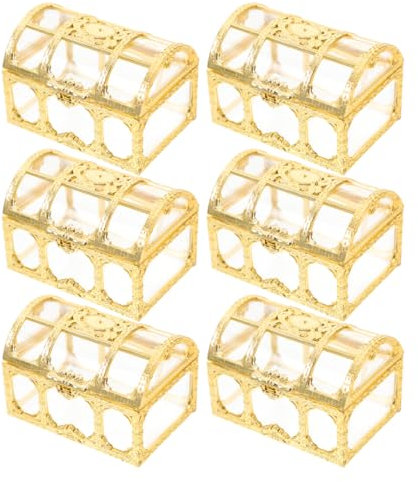 DECHOUS Mini Pirate Treasure Chest Toy: 6Pcs Clear Plastic Kids Pirate Treasure Chest Boxes - Party Favor Small Jewelry Storage Box for Party Game Birthday Pool (4x5.2x5cm)