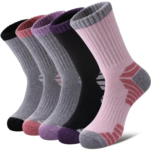 MQELONG Merino Wool Socks for Women Hiking Thermal Winter Thick Warm Cozy Boot Socks (Multicolor 5 Pairs)