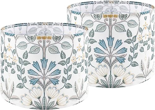 Lamp Shades Set of 2 for Table Lamps, 13 Top x 13 Bottom x 10 High(Spider),Medium Drum Lamp Shades for Floor Lamps,Bedroom,Polyester Fiber Printing Plants Lampshades,Easy Assembly Required,By GO&SO