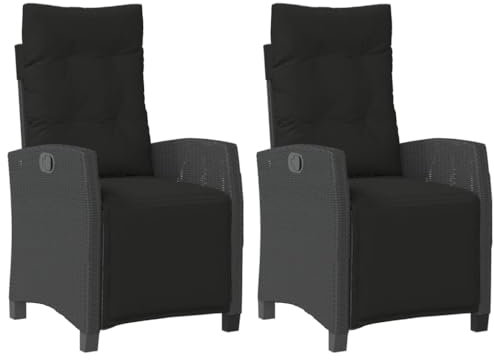 vidaXL Gartensessel 2 STK., Gartenstuhl mit Fußteil, Garten Liegestuhl mit Verstellbarer Rückenlehne Fußstütze, Sessel Relaxsessel Gartenmöbel, Schwarz Poly Rattan