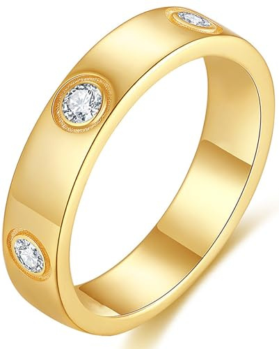 HIQUACC Stainless Steel Love Friendship Ring Titanium Steel Ring for Women Cubic Zirconia Ring (Gold 8)