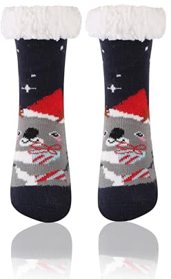 HERYEBING Chaussettes Thermiques Pour Enfants Douces Et Confortables En Polaire - Chaussettes De Sol Pour Enfants, Chaussette Bebe Antidérapantes D'automne Et D'hiver Bleu marine - Paresseux