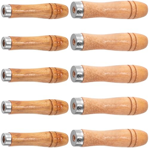 Mxxipp 10pcs Wooden Handles with Metal Collar, Medium & Large Wood Handles for 6-12 Files, Ergonomic for Drill