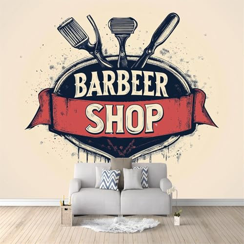 Papel pintado panorámico Tijeras Vintage, Barbería Efecto 3d para muebles Mural papel tapiz dormitorio sala de estar Amarillo Claro Papel pintado decorativo para muebles y armarios 200 x 140 cm