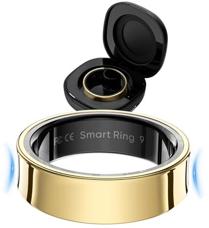 findtime Smart Ring Smartringe Herren Damen Smart Ring Android Fitness Ring Schlaftracker Herzfrequenz SpO2 Messer HRV-Monitor Periode-Erinnerung Kalorie Distanz-Tracking Schrittzähler, Golden8