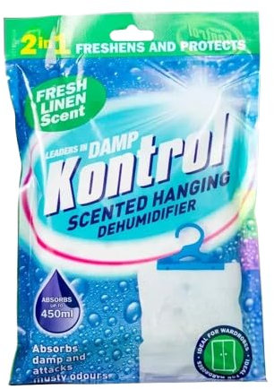 6x Kontrol Hanging Dehumidifier Lavender & Linen Scent, Moisture Absorber for Wardrobes, Home, Caravans, and Garages, Reduces Damp, Mould & Mildew with Built-In Hook, Lasts 2-3 Months (6x Lavender)