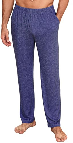 Uniexcosm Pantaloni da Notte Uomo Lunghi, Pigiama Lungo in Cotone Comodo, Pantaloni da Casa per Dormire Blu Scuro XL