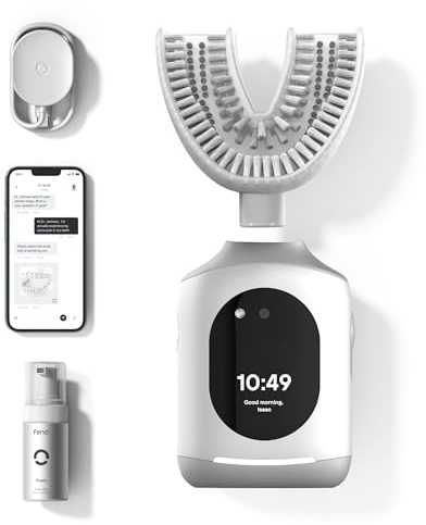 Feno Smartbrush Cepillo de dientes eléctrico para adultos, cepillo oscilante con IA, aplicación y boquilla personalizadas, limpieza profunda de 20 segundos, recargable