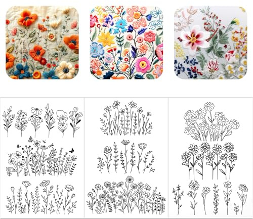 JIYIN Lot de 74 modèles broderie solubles - Motif non tissé soluble - Autocollant - Papier de transfert pour point de croix, broderie sur tissu, exercices