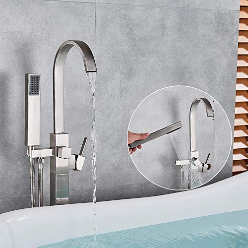 KLYDBMYT Chrome Bathtub Floor Standing Faucet Mixer Single Handle Mixer Tap Waterfall Bath Shower Faucet Mixer Tap Tub Shower-Brushed Nickel,