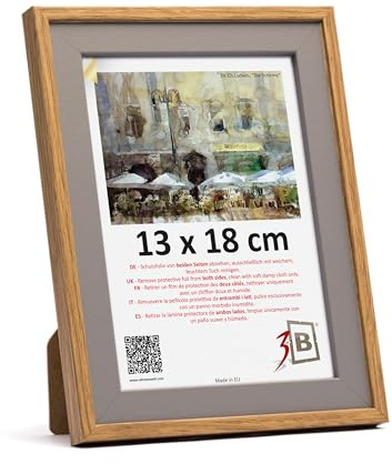 3-B SALO DUO Marco de fotos - Gris/Marrón (Roble) - 13 x 18 cm - Marco de madera, marco para fotos, marco para retratos con vidrio acrílico