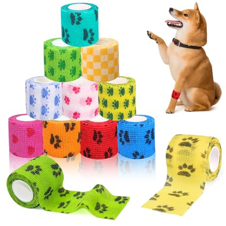 Euablfo 12 Pièces Bande Auto Adhesive, Bandage Autoadhésif, Bandage cohésif, Pansement Chien Anti Lechage, Bande Strapping Adhésif Pour Chiens Chats Animaux Bande Cohesive Bandage Autoadhésif