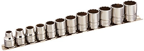 Williams JHWMSB-12RC 3/8-Inch Drive 12 Point Metric Shallow Socket Set with 12-Pieces (8mm to 19mm), High-Polished Chrome Finish