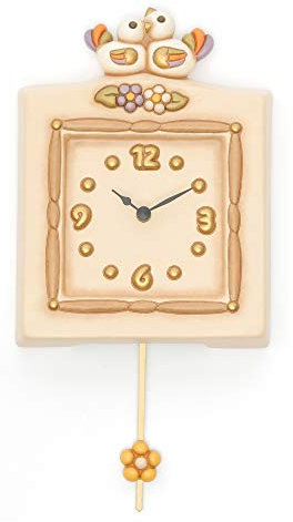 THUN - Orologio da Parete a Pendolo Decorato con Fiori e Uccellini - Decorato a Mano - Linea Country - Ceramica - 20 x 27,5 cm