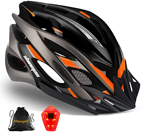 Bike Helmet Men Women, Shinmax Bicycle Helmet with Rear Light and Detachable Sun Visor Backpack,Lightweight Mountain Bike Helmet Size Adjustable Cycling Helmet for Adults Youth Road Bike Helmet
